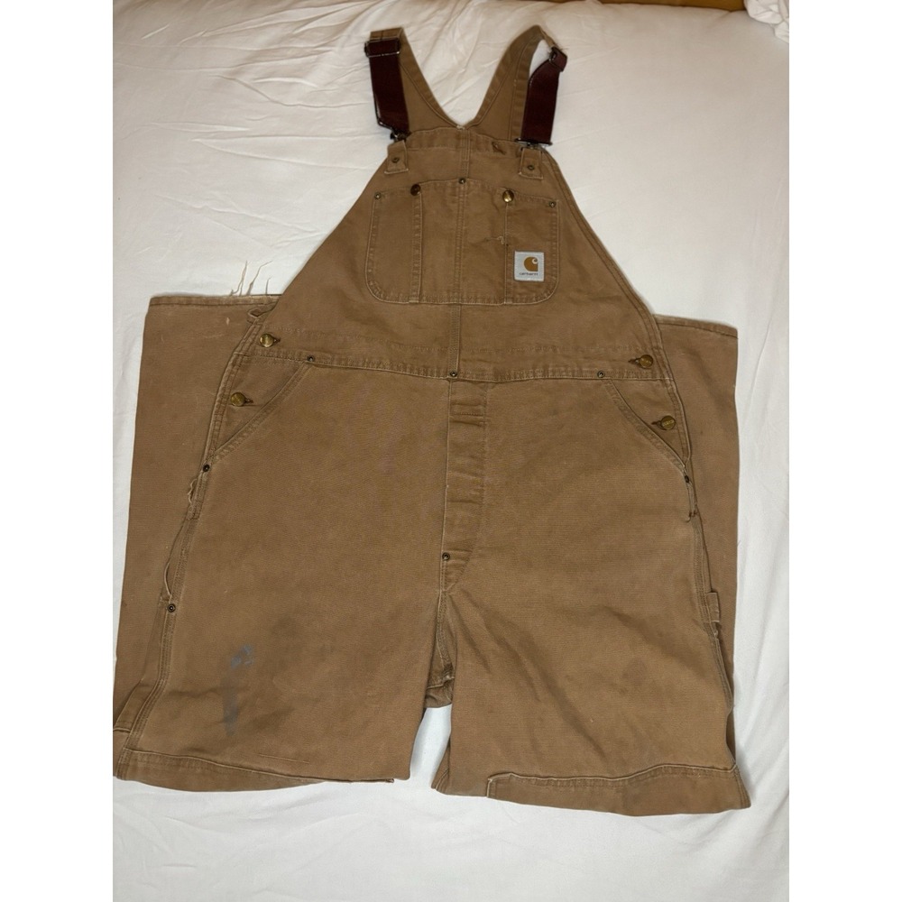 Vintage Carhartt 6FB Overalls Men's Size 42x32 Brown Double Knee Made In USA